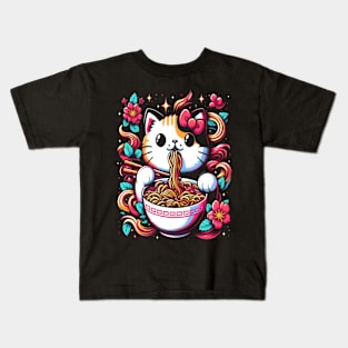 ramen cat anime Japanese neko Noodles Kids T-Shirt